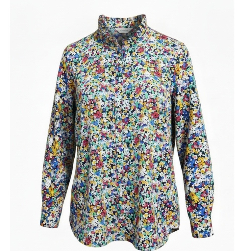 Talbots Ruffle Neck Floral Lightweight Women's size XL‎ Colorful Button Down Top